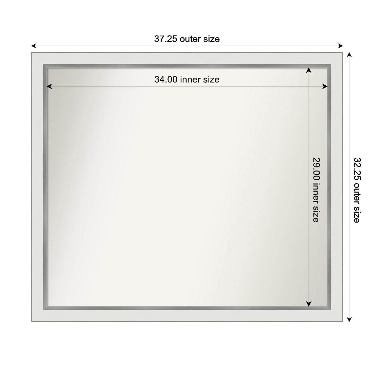 Eva White Silver Narrow Non-Beveled Custom Framed Bathroom Vanity Wall Mirror
